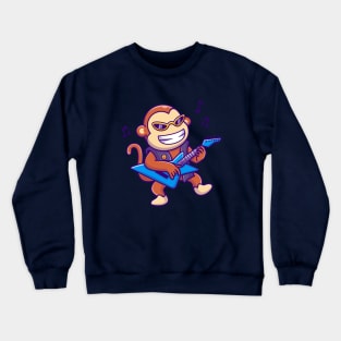 Cute Monkey Playing Guitar Cartoon Crewneck Sweatshirt